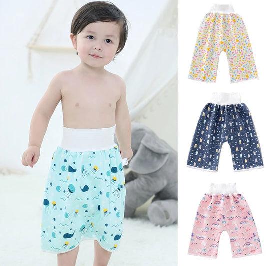 "Ultimate 2-In-1 Waterproof Diaper Skirt: Stylish, High-Waisted Cotton Training Pants for Kids - Say Goodbye to Leaks!"