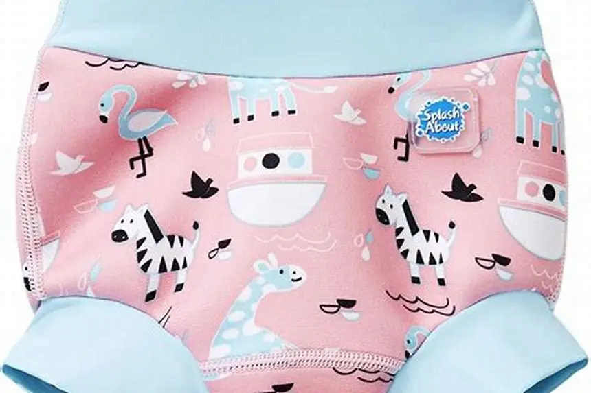 baby wearing a reusable swim nappy in pool