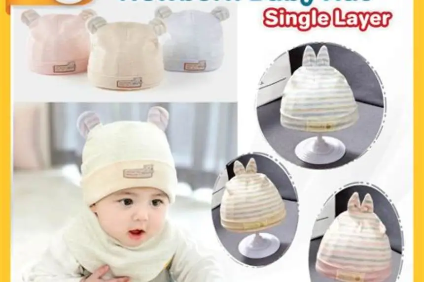 Soft cotton newborn hat on baby with flat interior seam