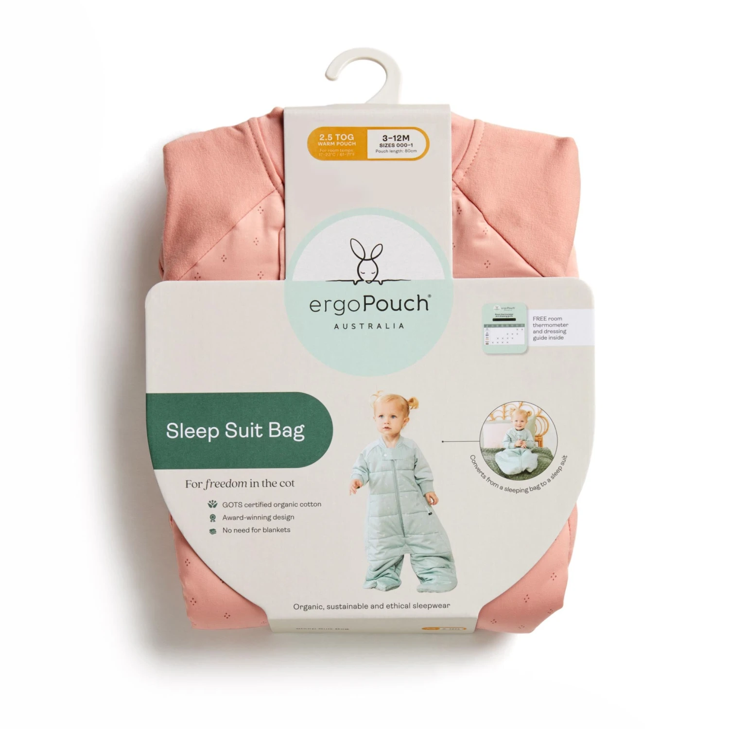 ErgoPouch Organic Winter Long Sleeved 2 In 1 Sleeping Suit Bag - Sage 2.5 TOG 7 ErgoPouch Organic Winter Long Sleeved 2 In 1 Sleeping Suit Bag - Sage 2.5 TOG - Image 5