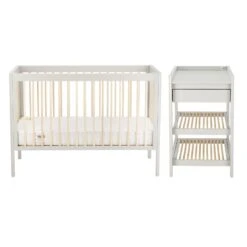 Troll Lukas 2 Piece Set - Cot And Changing Table With Drawer - Soft Grey/Natural