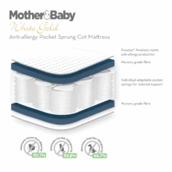 Mother&Baby White Gold Anti-Allergy Pocket Sprung Cot Mattress (120 X 60cm) -Liewood Store vdoATnOY